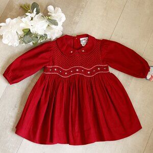 Red 100% Corduroy Smocked Dress Traditional Size 6/9 Months Boutique NWT